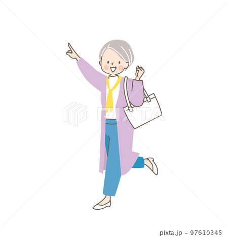 オシャレをしてお出かけするミドル女性のイラスト オシャレをしてお出かけするミドル女性のイラスト 97610345