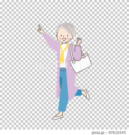 オシャレをしてお出かけするミドル女性のイラスト オシャレをしてお出かけするミドル女性のイラスト 97610345