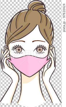 Illustration of a young woman wearing a mask 97610424