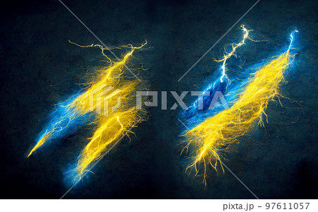 Electric lightning bolt. Energy effect. Bright light flare and sparks. Electric lightning bolt. Energy effect. Bright light flare and sparks. 97611057