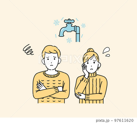 水道の凍結に困る家庭、夫婦のイラスト 97611620