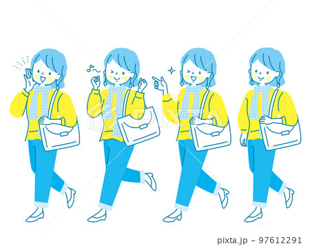 オシャレをして外出する若い女性のイラストセット 97612291