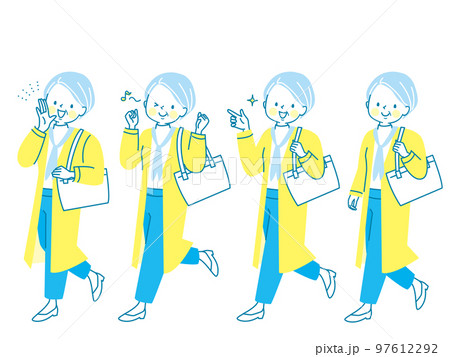 オシャレをして外出するシニア女性のイラストセット 97612292