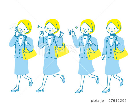 オシャレをして外出する若い女性のイラストセット 97612293