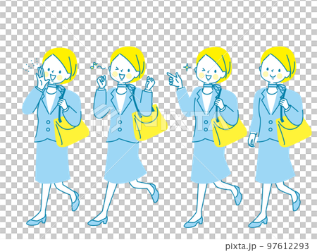 オシャレをして外出する若い女性のイラストセット 97612293