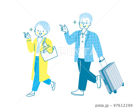 仲良く旅行する中年夫婦のイラスト素材 97612299