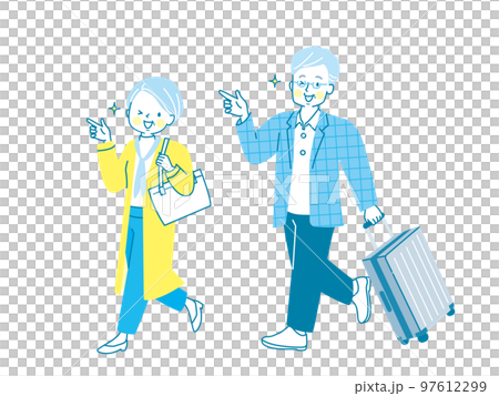 仲良く旅行する中年夫婦のイラスト素材 97612299