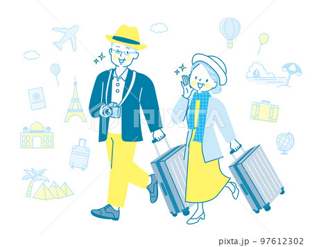 仲良く旅行する中年夫婦のイラスト素材 97612302