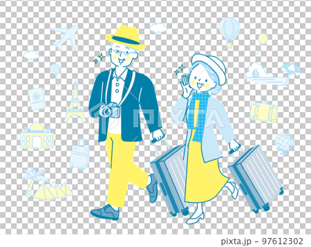 仲良く旅行する中年夫婦のイラスト素材 97612302