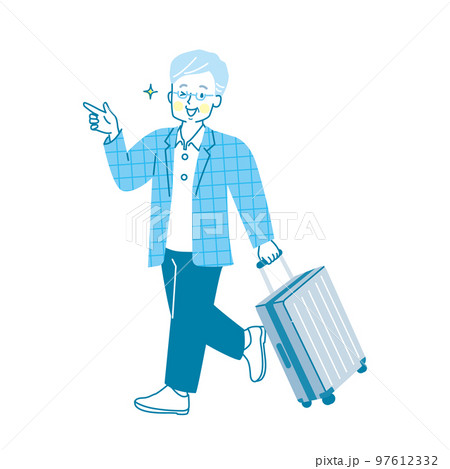 キャリーケースを持って旅行するシニア男性のイラスト 97612332