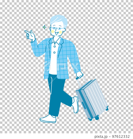キャリーケースを持って旅行するシニア男性のイラスト 97612332