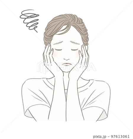 女性の表情イメージイラスト 目を閉じ悩み困る女性 美容 健康 メンタルヘルス 女性の表情イメージイラスト 目を閉じ悩み困る女性 美容 健康 メンタルヘルス 97613061