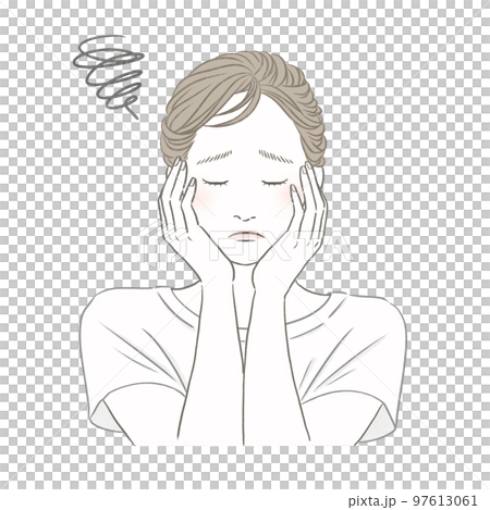 女性の表情イメージイラスト 目を閉じ悩み困る女性 美容 健康 メンタルヘルス 女性の表情イメージイラスト 目を閉じ悩み困る女性 美容 健康 メンタルヘルス 97613061