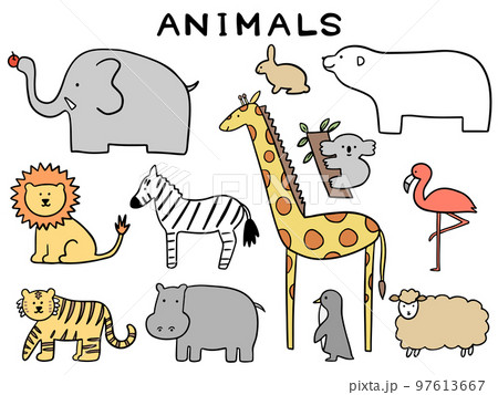 動物の手描きイラストセット 97613667