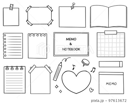 メモ帳とノートの手描きイラストセットのイラスト素材 [97613672] - PIXTA