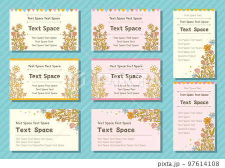 手描きのポップな花をあしらったカードセット 97614108