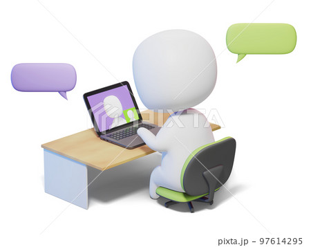 ビデオ通話をするキャラクターの3DCGイラスト 97614295
