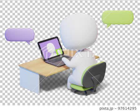 ビデオ通話をするキャラクターの3DCGイラスト 97614295