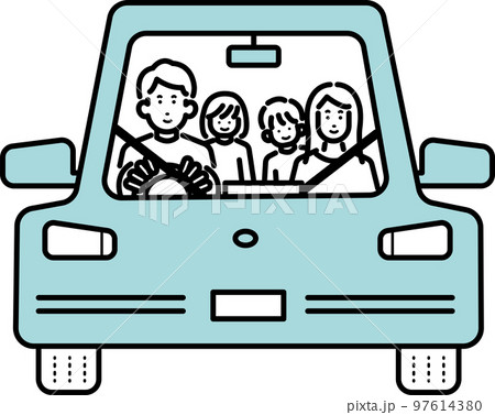 車に乗る4人家族のイラスト 97614380
