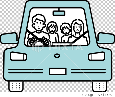 車に乗る4人家族のイラスト 97614380