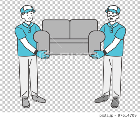 搬運沙發的搬運工矢量圖素材/搬運工/商販/硬紙板 97614709