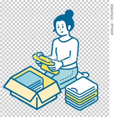 服を段ボールにしまう女性 97614802