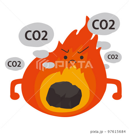 石炭が燃えてCO2が出るイラスト 97615684