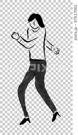 跑步女上班族（水墨手繪插畫） 97617062