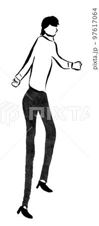 走る女性会社員（墨の手描き人物イラスト） 97617064