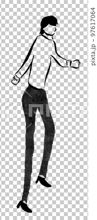 走る女性会社員（墨の手描き人物イラスト） 97617064