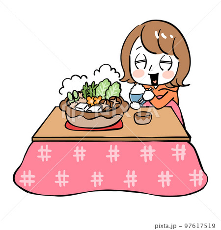 女性　こたつ　鍋 97617519