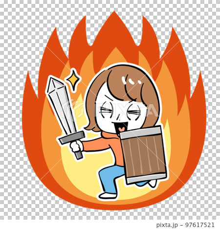 Woman sword smile flame 97617521