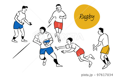 ラグビーを楽しむ男性のイラストセット（カラー） 97617834
