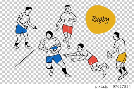 ラグビーを楽しむ男性のイラストセット（カラー） 97617834