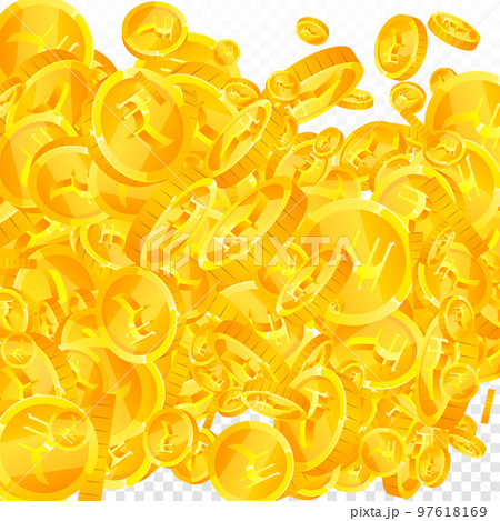 Indian rupee coins falling. Scattered gold INR coins. India money. Jackpot wealth or success concept. Square vector illustration. Indian rupee coins falling. Scattered gold INR coins. India money. Jackpot wealth or success concept. Square vector illustration. 97618169