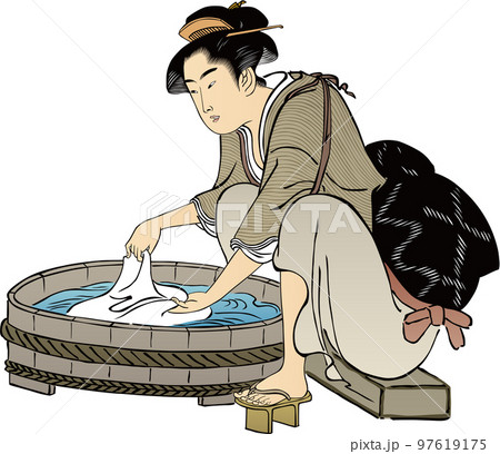 浮世絵　洗濯をする女性　その2 97619175
