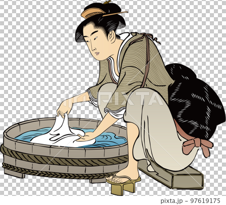 浮世絵　洗濯をする女性　その2 97619175