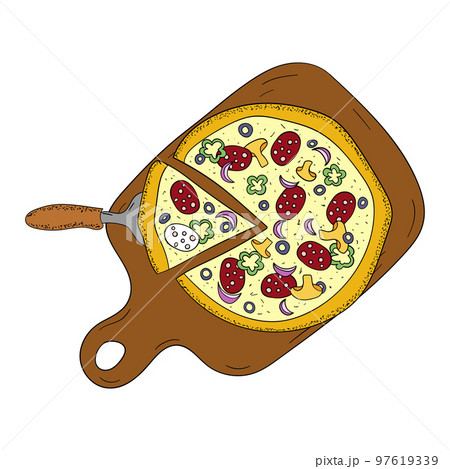 pizza on a cutting board vector illustration pizza on a cutting board vector illustration 97619339