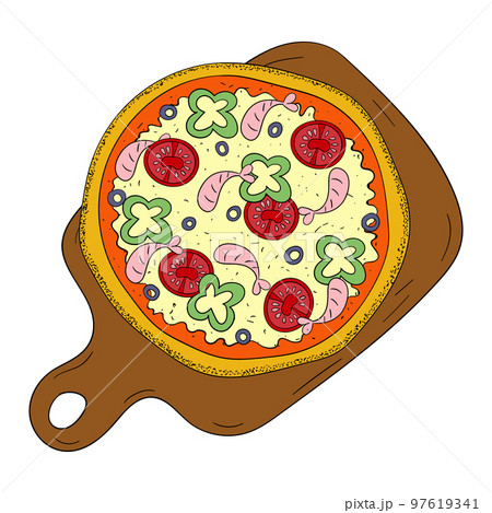 pizza on a cutting board vector illustration 97619341