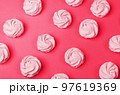 colorful marshmallows on magenta background. Color of year 2023. Viva magenta. Color sweet homemade zephyr 97619369