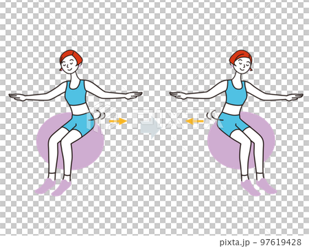 バランスボールに乗って左右に腰を揺らすのイラスト素材 [97619428] - PIXTA