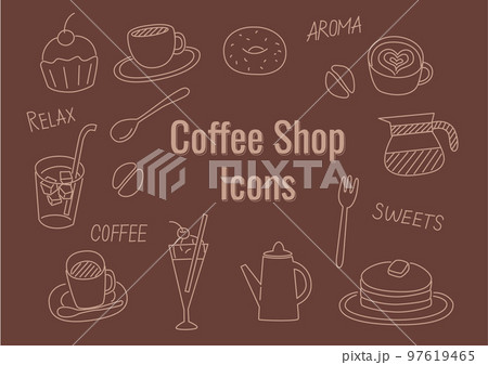 コーヒーショップ手書き風アイコンセット 97619465