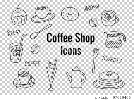 コーヒーショップ手書き風アイコンセット コーヒーショップ手書き風アイコンセット 97619466