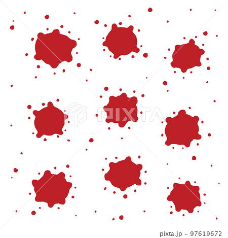 手描きのかわいいフォルムの赤インク・血しぶき・漂うウイルスやばい菌のイメージ素材 手描きのかわいいフォルムの赤インク・血しぶき・漂うウイルスやばい菌のイメージ素材 97619672