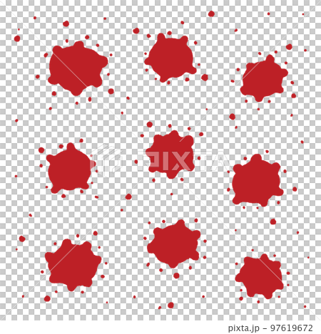 手描きのかわいいフォルムの赤インク・血しぶき・漂うウイルスやばい菌のイメージ素材 手描きのかわいいフォルムの赤インク・血しぶき・漂うウイルスやばい菌のイメージ素材 97619672