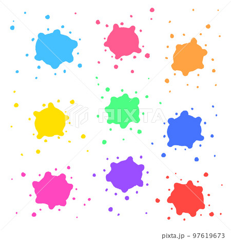 手描きのかわいいフォルムのカラフルなインク・ペンキのイメージ素材 手描きのかわいいフォルムのカラフルなインク・ペンキのイメージ素材 97619673