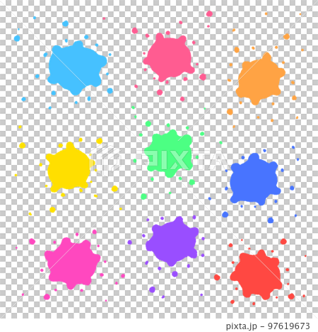 手描きのかわいいフォルムのカラフルなインク・ペンキのイメージ素材 手描きのかわいいフォルムのカラフルなインク・ペンキのイメージ素材 97619673