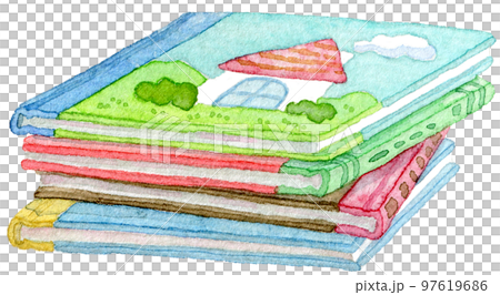 Watercolor illustration of stacked picture books Watercolor illustration of stacked picture books 97619686