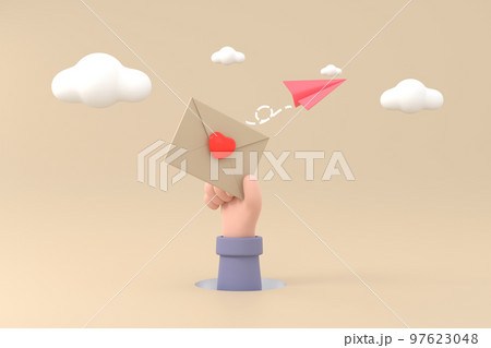 Icon envelope letter, mail letter with red heart and paper plane. 97623048