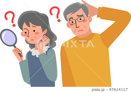 悩んでいるシニア夫婦の上半身 97624117